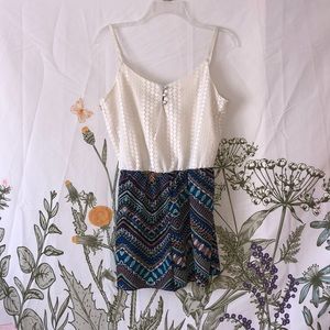 White laced and patterned bottom Romper